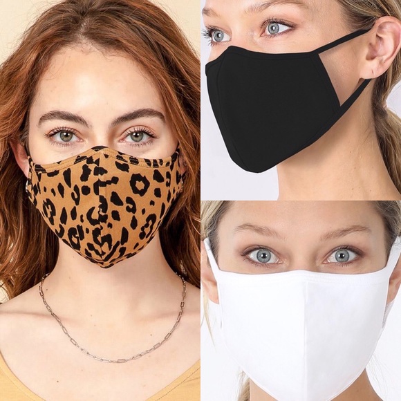 Boutique Accessories - 2 Solid + Leopard Print Face Mask Pack